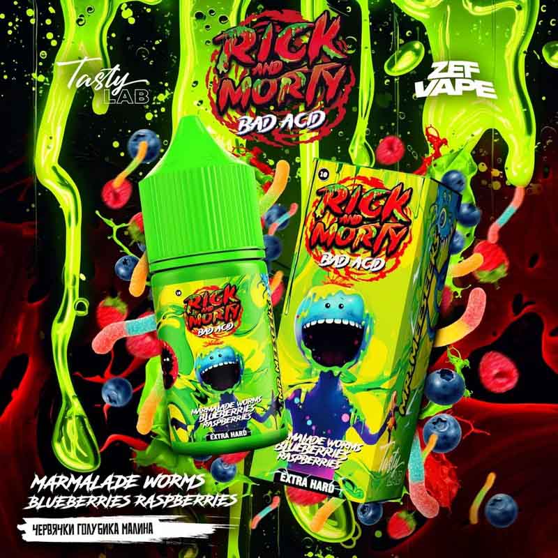 Жидкость Rick & Morty Bad Acid EXTRA HARD - Marmelade W.B.R. (Мармеладные червячки Голубика Малина) 30мл 20мг